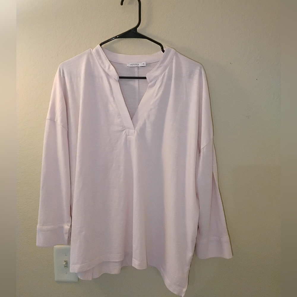 Mersea Sonnet Tunic Top‎ Womens OS Light Pink Cotton V-Neck Coastal Casual Shirt